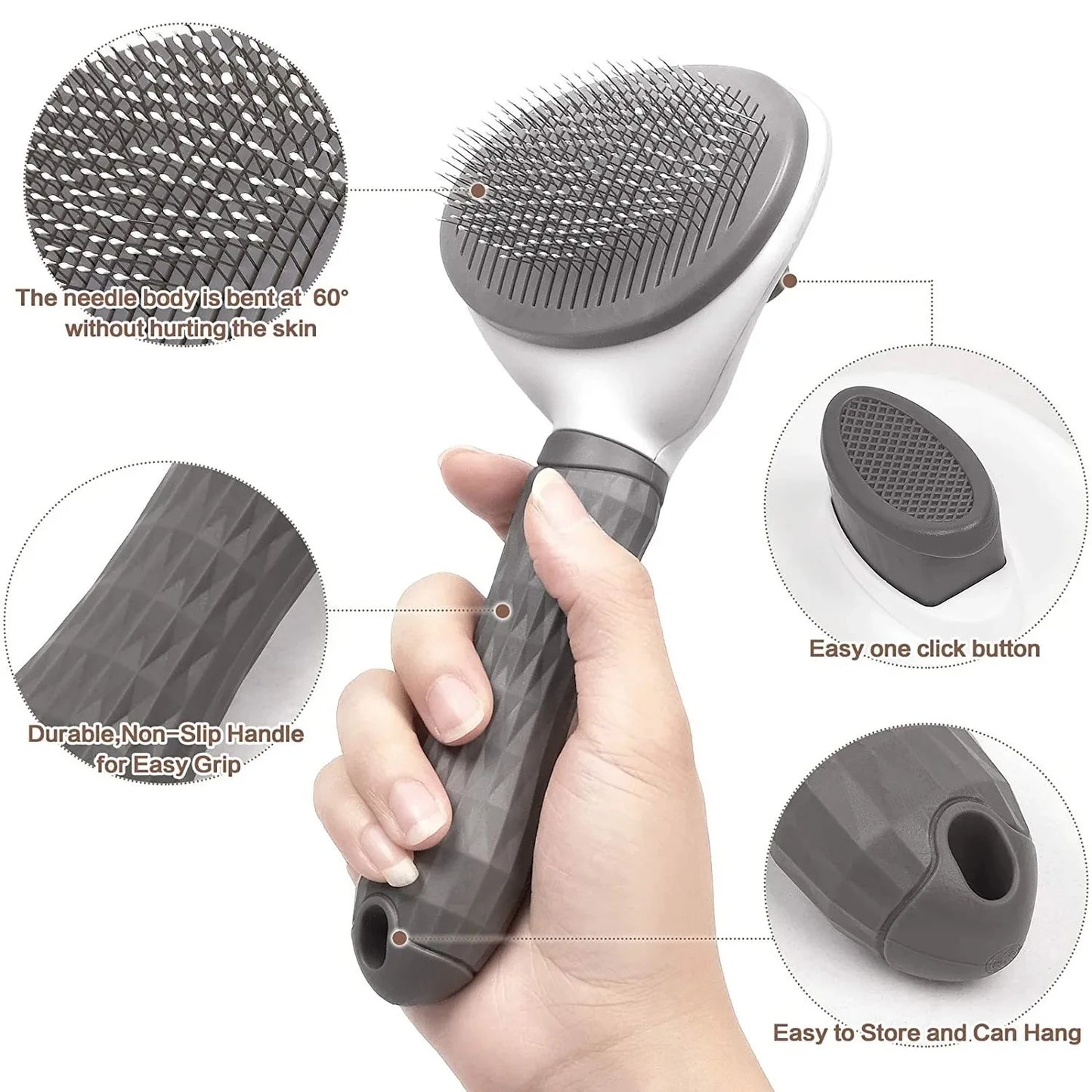 GentleGrip™ Self-Cleaning Pet Grooming Brush – For Cats & Dogs